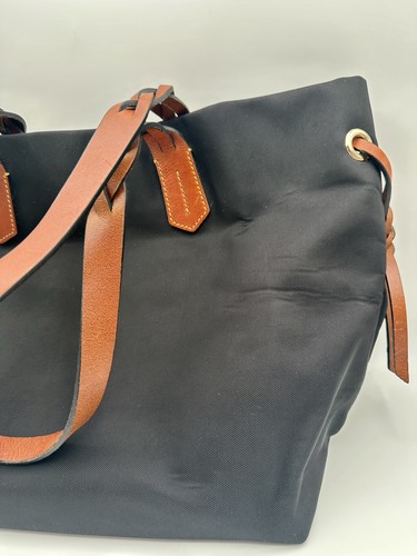 Dooney & Bourke Nylon Shopper Tote Bag Large Black Brown Leather Braided Strap - Picture 6 of 16