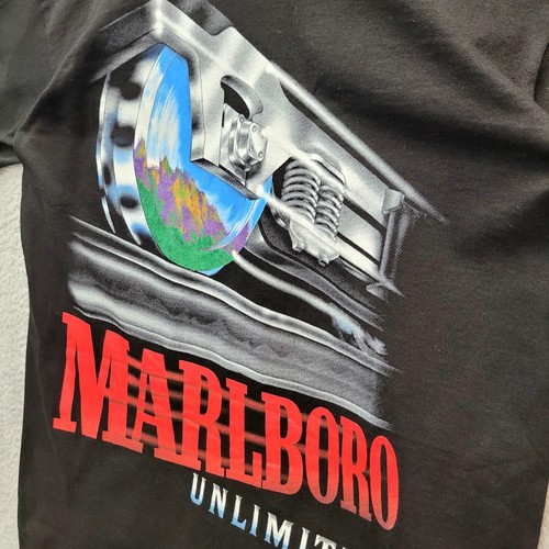 Camiseta De Colección Marlboro Tren Ilimitado Bolsillo TALLA ÚNICA Doble Cara Años 90 Negra - Imagen 16 de 19