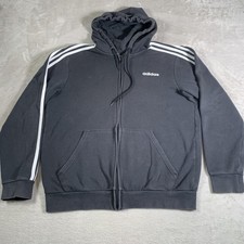 Adidas Hoodie Mens Large Black Full Zip 3-Stripes Sweatshirt Jacket Pockets