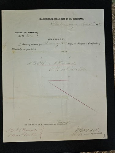 1863 Civil War Field Order Chattanooga 100th Illinois Leave Rosecrans