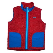 Patagonia Kids Retro-X Deep Pile Red Blue Fleece Zip Up Vest Sz XL 14