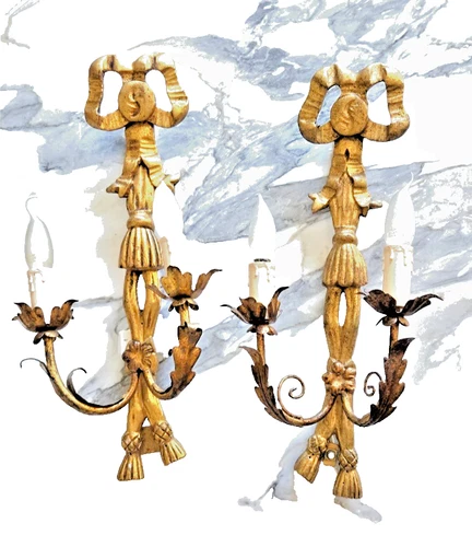 Pair 19th Century Gilt Wood Wall Sconces
