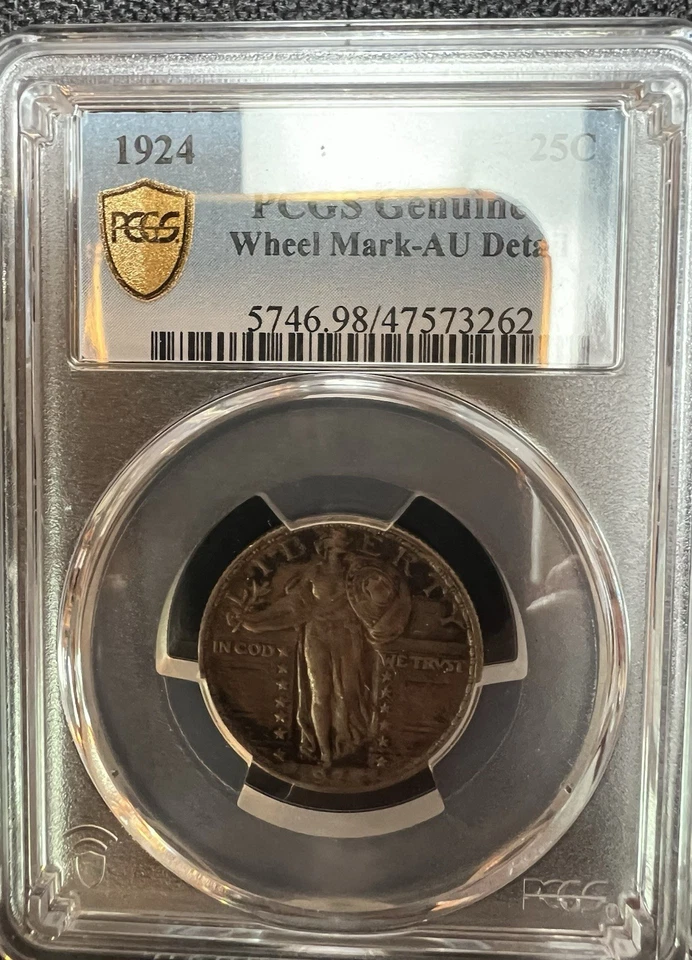 Cuarto de cuarto Standing Liberty 1924 90 % plata KM145 PCGS certificado AU detalle envío gratuito Foto 3 de 4