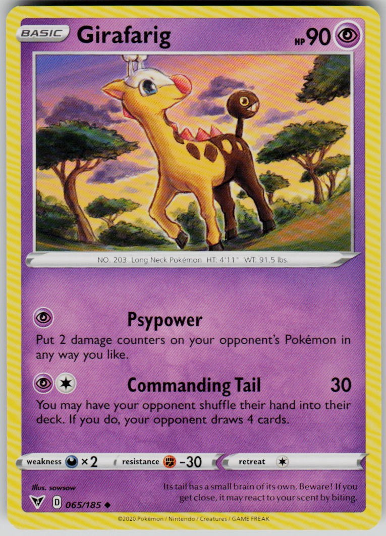GIRAFARIG 065/185 UNCOMMON VIVID VOLTAGE POKEMON MODERATELY PLAYED