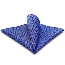 Men's Pocket Square Azure Blue White Geometric Pattern for Suit Tuxedo