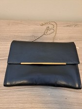 Ande Vintage 1960s Navy Blue Leather gold Closure Chain Strap Handbag Purse