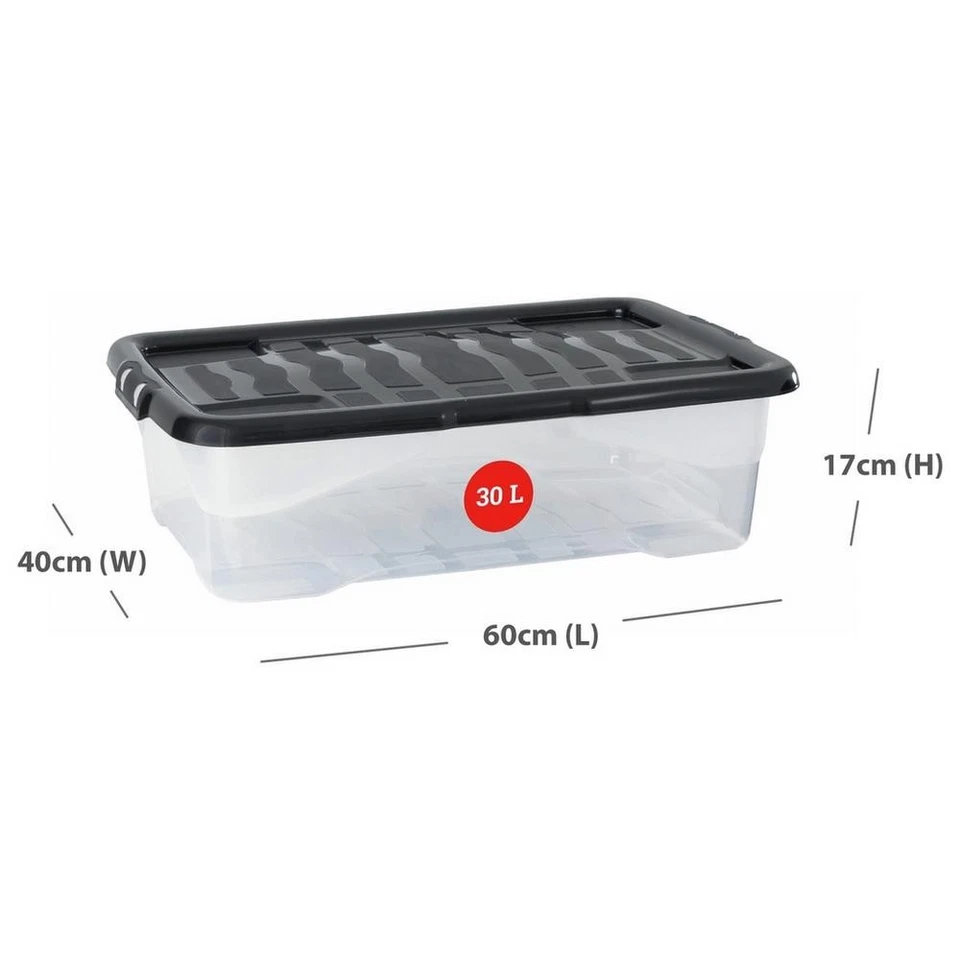 Strata Curve 30L Clear Plastic Storage Box and Lid Underbed Stackable 60x40x17cm - Image 4 of 4