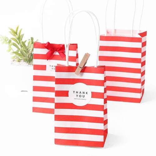 10X Cross Stripe Paper Party Loot Bags Handles Wedding Birthday Gift Bags - Picture 6 of 9
