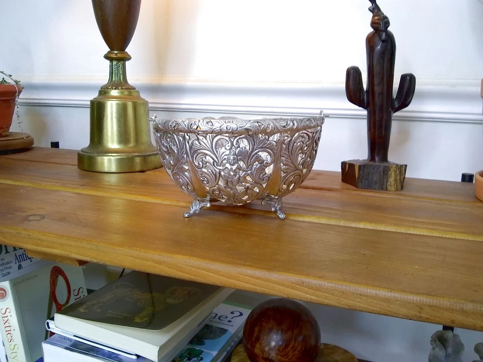 Antigua canasta colgante birmana tailandesa de plata esterlina repousse templo danza Foto 3 de 4