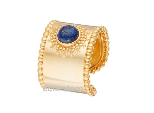 Bague Ajustable Femme - Saphir Bleu - Monture Acier Doré - Pierre Précieuse - Style Moderne V3