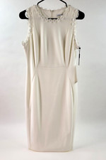 Calvin Klein Dress Sz 6 Ivory Fit & Flare Sleeveless Floral Appliques Lined NWT