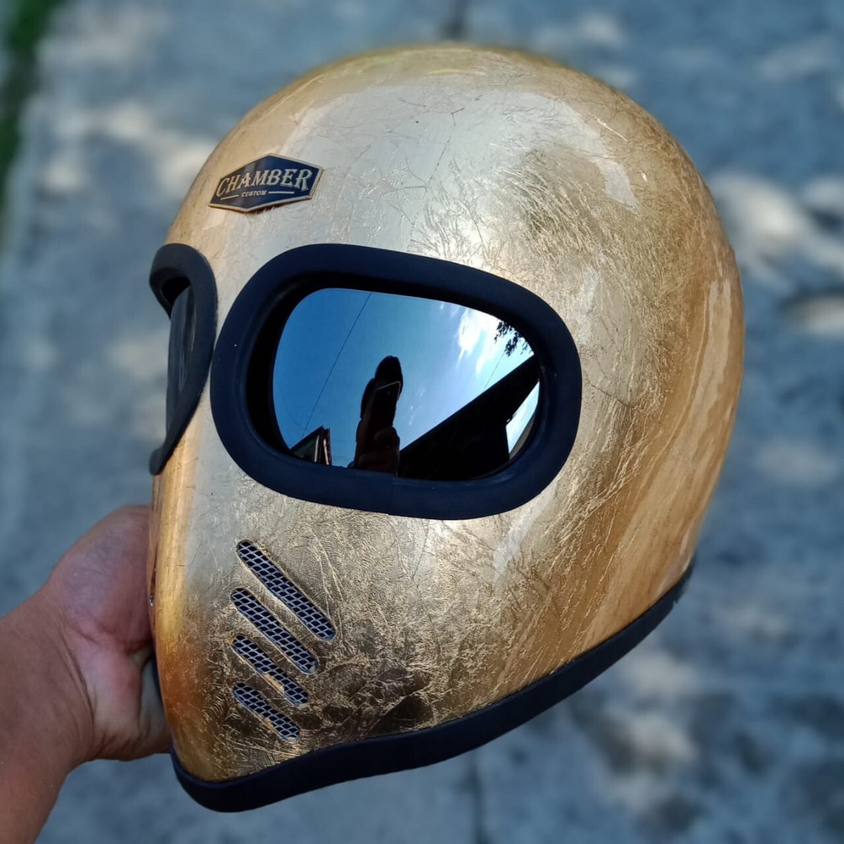 VINTAGE CUSTOM HELMET XF-GP GOLD LEAF FOR CAFE RACER CHOPPER