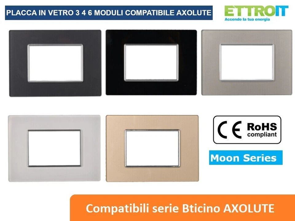 ETTROIT Placche Bticino AXOLUTE in VETRO Placchette Compatibili Placca 3 4 6 moduli