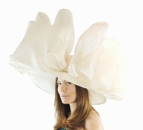 White Large Ascot Hat for Weddings 