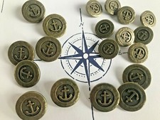 10 Vintage French Anchor Buttons Sailor Nautical 18mm Brass Tone Metallic