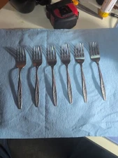 Superior Salad Forks Radiant Rose Set Of 6 Flatware USA 6" Stainless MCM Vintage