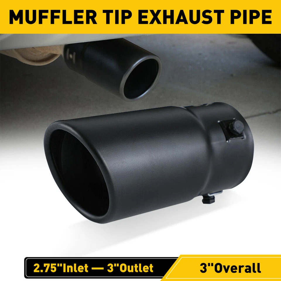 2.75" Car Exhaust Pipe Rear Tip Tail Throat Muffler Stainless Steel Black NEW - Image 3 of 4