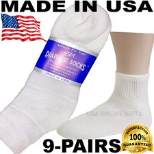 BEST QUALITY CRESWELL 9 PAIRS WHITE DIABETIC ANKLE SOCKS 10-13 SIZE MADE IN USA