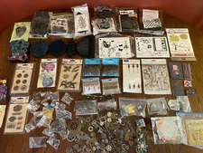Craft Supplies / Lot Of Scrapbooking Stamps / Great Mix / Metal Parts / Crafting