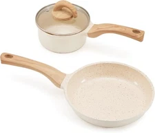 Pan Set Non Stick, Healthy Ceramic Cookware Set, 3pcs Frying Pan & Saucepan