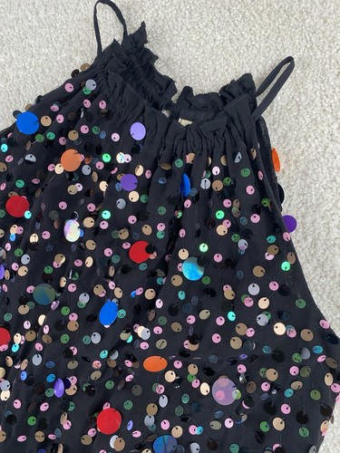 Moulinette Soeurs Blouse XXS Anthropologie Black Colorful Sequined Tank - Picture 3 of 9