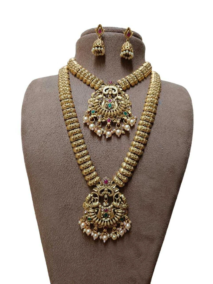 Bollywood Indisch Matt Vergoldet Lange Halskette Traditionell Hochzeit Schmuck