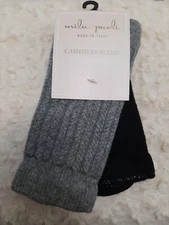 Women's MILA PAOLI 2 Pairs Cashmere Blend Crew Socks, One Size, Made In Italy