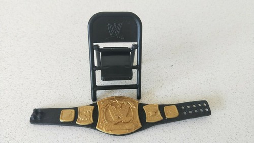 WWE Wrestling Championship Belt & Black Foldable Chair for Figurine(New W/O Tag) - Picture 3 of 5