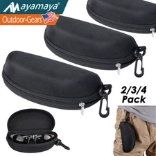 2-4Pack Sunglasses Hard Case Eye Glasses Carry Shell Zipper Clam With Clip Large