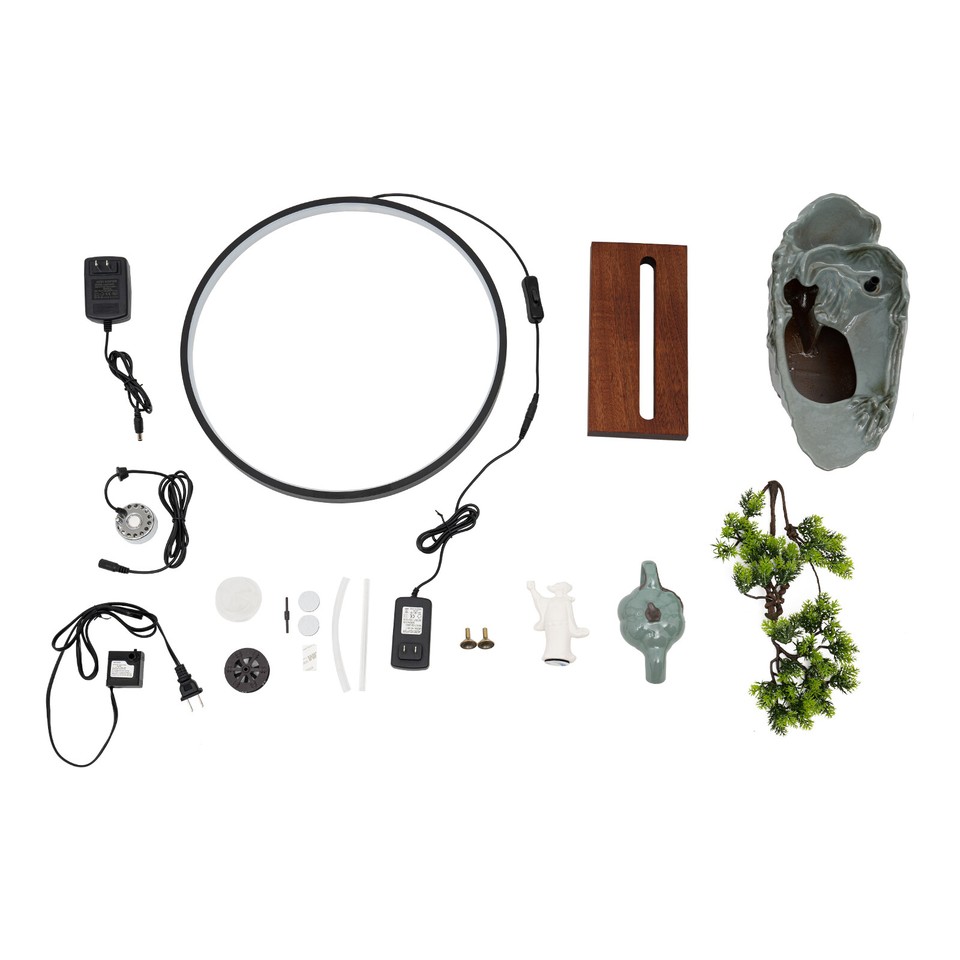 Tabletop Water Fountain, Indoor Waterfall with LED Light Mist Desk