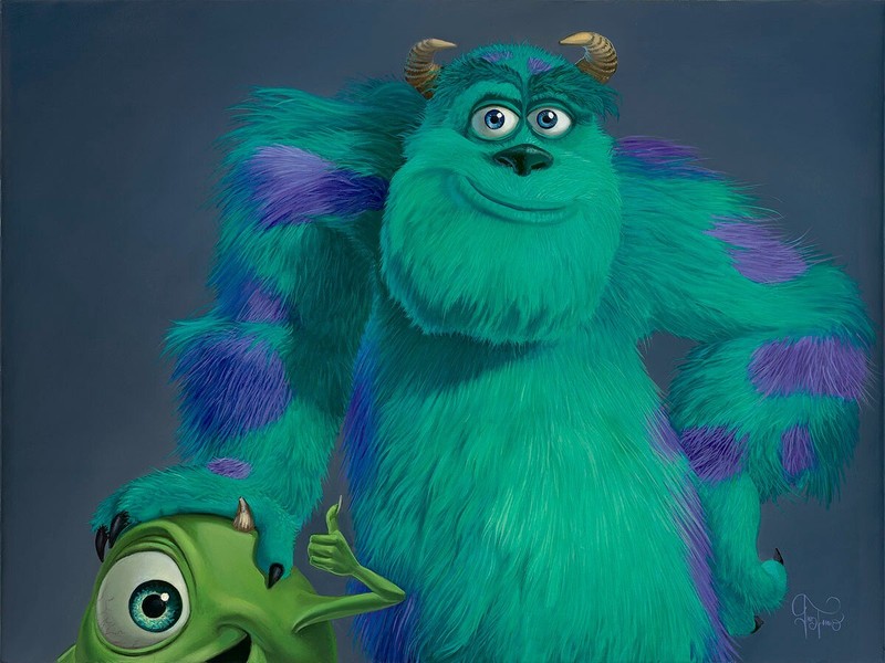 Monsters Inc Pixar Disney Fine Art Jared Franco Signed Lt Ed 195 Mike and Sully