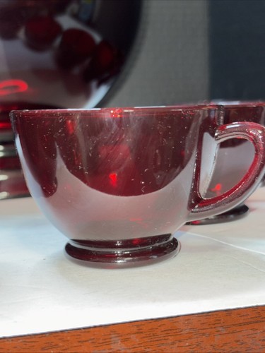 Vtg Anchor Hocking Royal Ruby Red 14 Pc Punch Bowl Set With Pedistal - Picture 7 of 11
