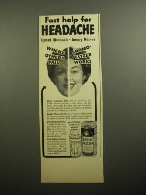 1950 Bromo-Seltzer Medicine Ad - headache