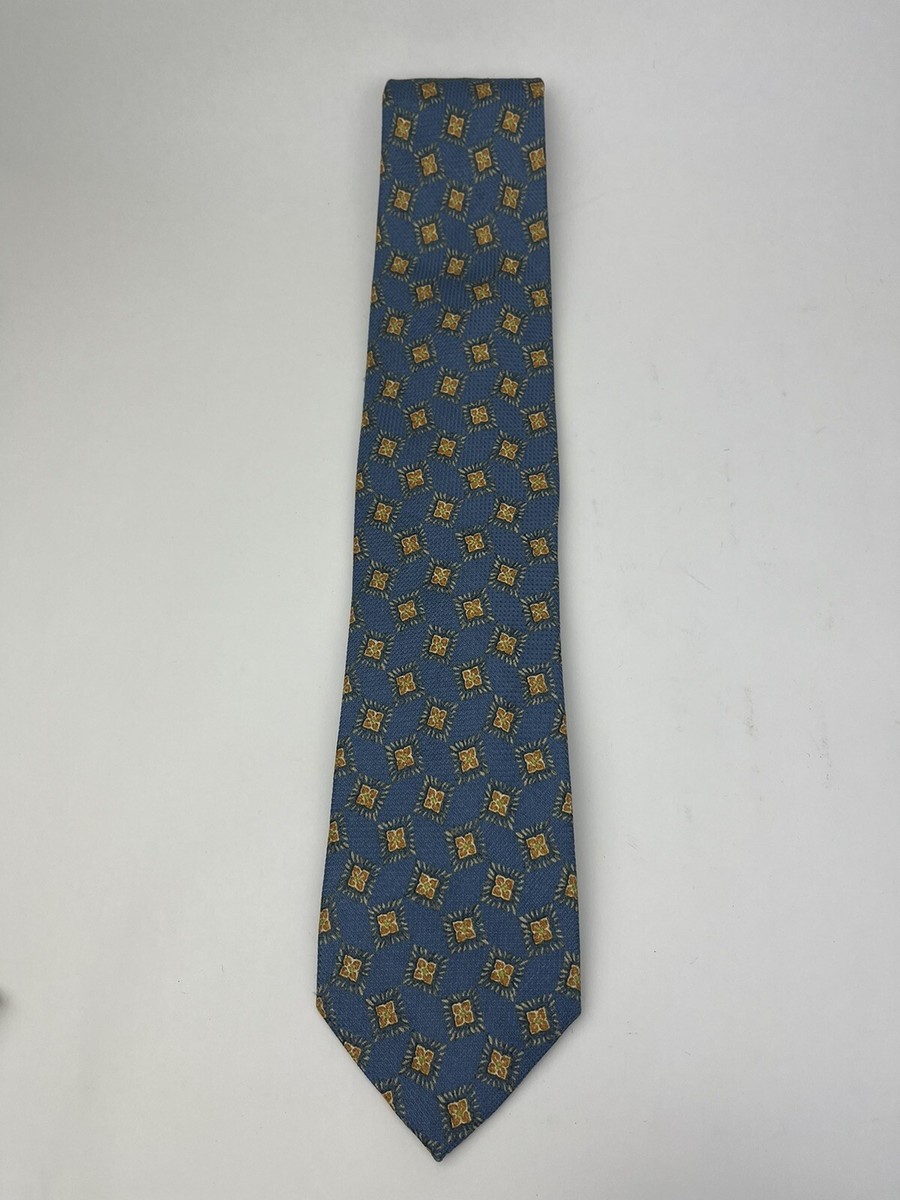 Ermenegildo Zegna Men's Tie Blue Yellow 100% Silk Neck Tie Made In