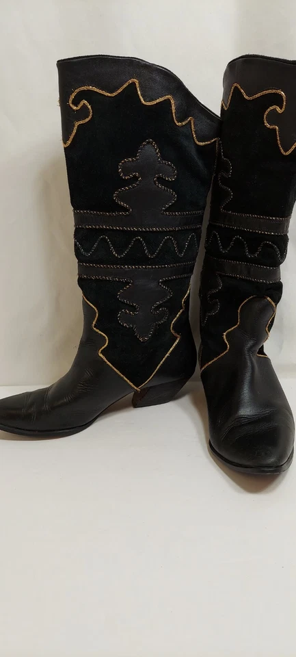 Pazzo Mujer Cuero Suave Negro y Gamuza con Borde Dorado Talla 8 1/2 M Foto 3 de 4