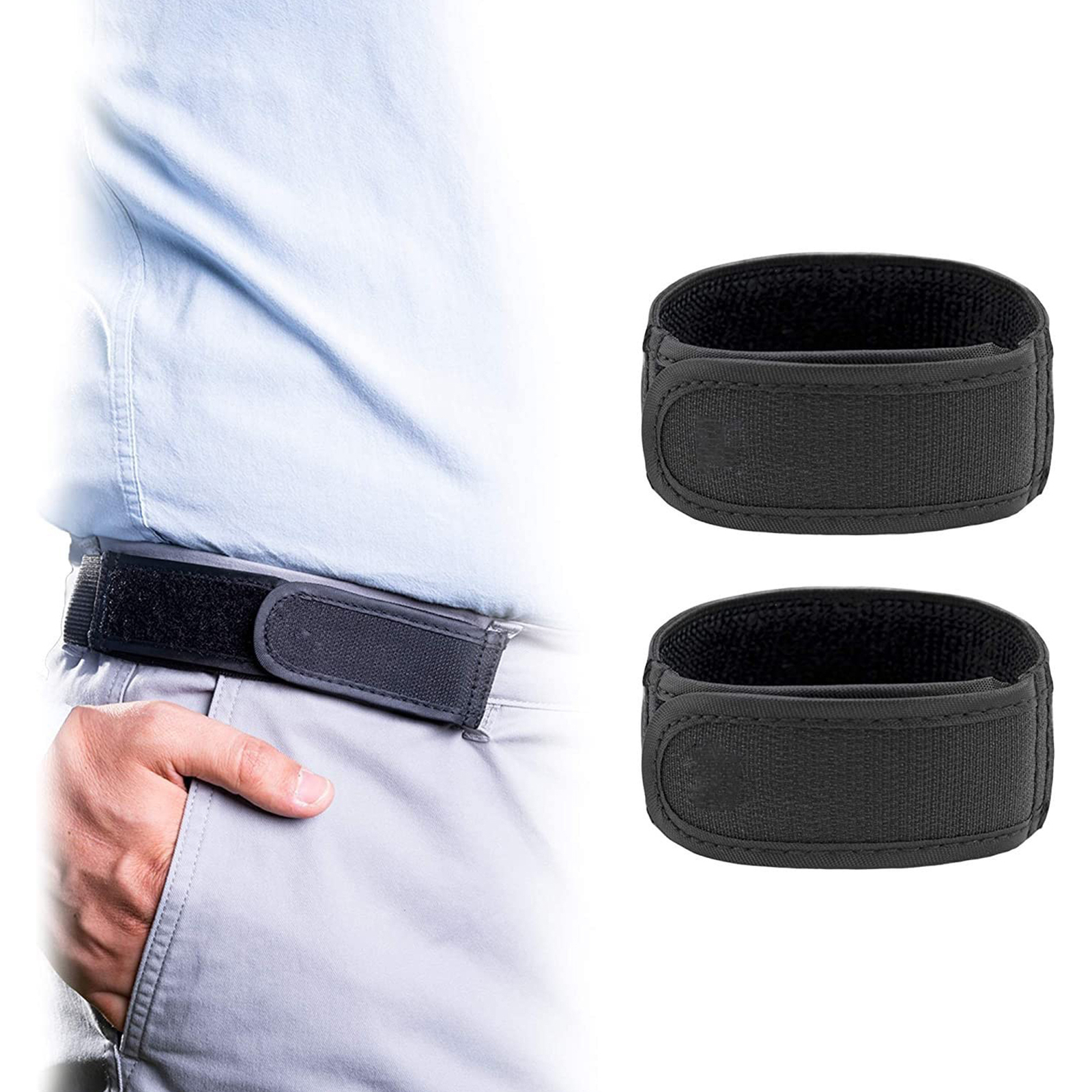 2x No Buckle Belts For Men Women Elastic Side Adjustable Waist Belt Button-Free