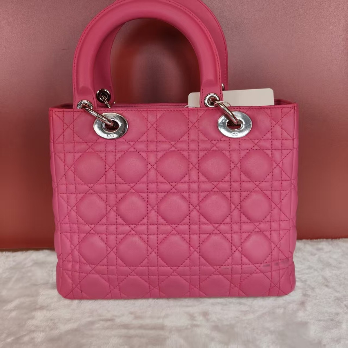 Dior Lady Dior Medium Pink Leather Cannage Bag Silver Hardware