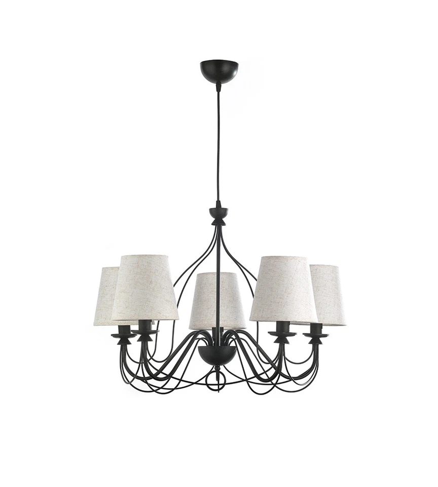 LAMPADA A SOSPENSIONE ONLI "LORIS" 5 LUCI NERO E SABBIA E14