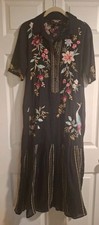 Johnny Was Henley Workshop Embroidered  Tiered  Dress Black Sz XS