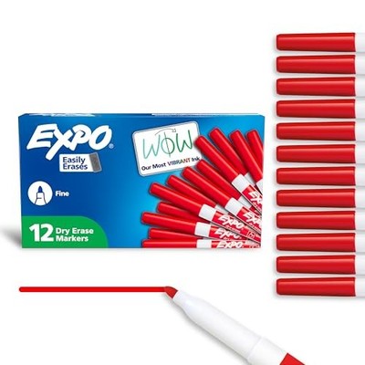 EXPO 86002 SANFORD EXPO LOW ODOR DRY ERASE MARKER FINE POINT RED BOX OF 12