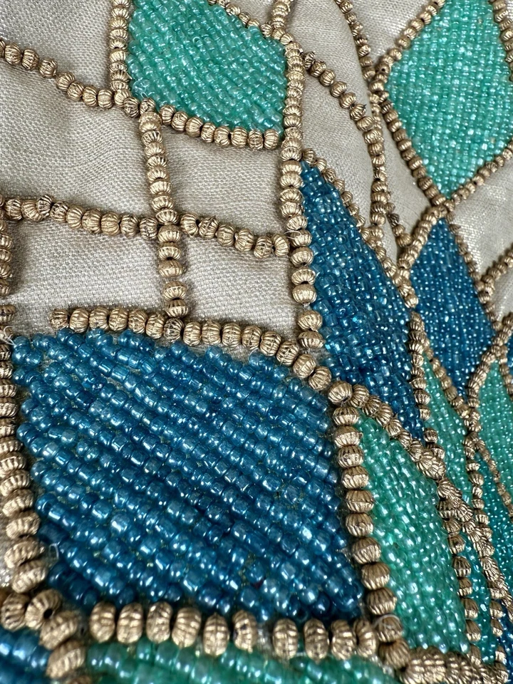 Kim Seybert Beaded Turquoise Teal Blue Gold Table Runner Formal Designer 14x72 - Image 3 of 4
