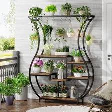 6-Tier Plant Stand, 70.9 Inch Tall Plant Shelf with 10 Hanging Hooks, Vase Sh...