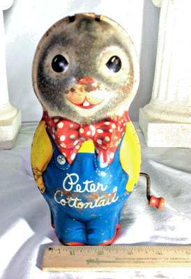 Vintage Peter Cottontail Tin Litho Toy Mattel 1953 Works Rusty No Ears 8''