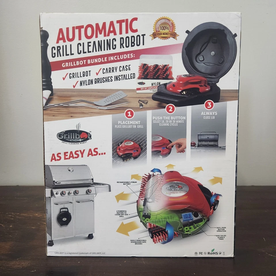 Robot de limpieza automático Grillbot rojo + estuche de transporte + 9 cepillos de repuesto Foto 3 de 4