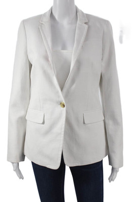 J Crew Womens Linen Blazer White Button Long Sleeve Size 4