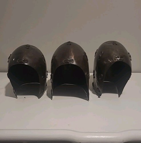 Helmet Medieval Set Of Three Helmet , Bronze Hammered. VINTAGE COLLECTION 