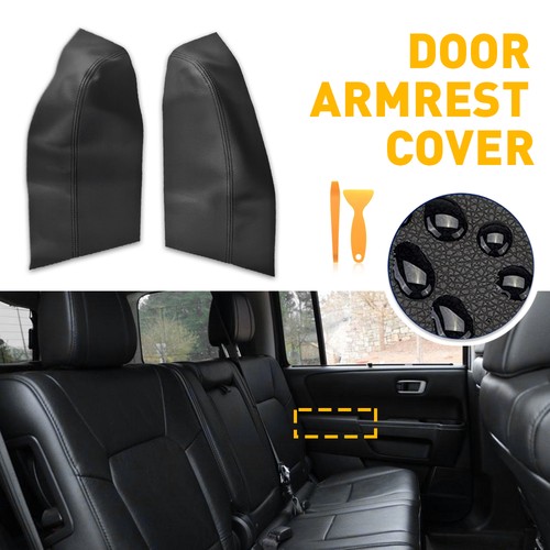 PU Rear Leather Door Armrest Cover Panels Black for 2009-2015 Honda Pilot New