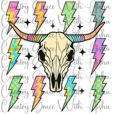Sublimation Print Bull Skull Lighting Bolt Ready Press Paper Ink Heat Transfer