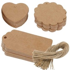 600 Pcs Kraft Paper Gift Tags with String Heart Scallop Hang Label Wedding Craft