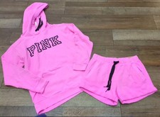 Victoria's Secret PINK S Hoodie Sweatshirt  S Classic Shorts Pink Set NWT